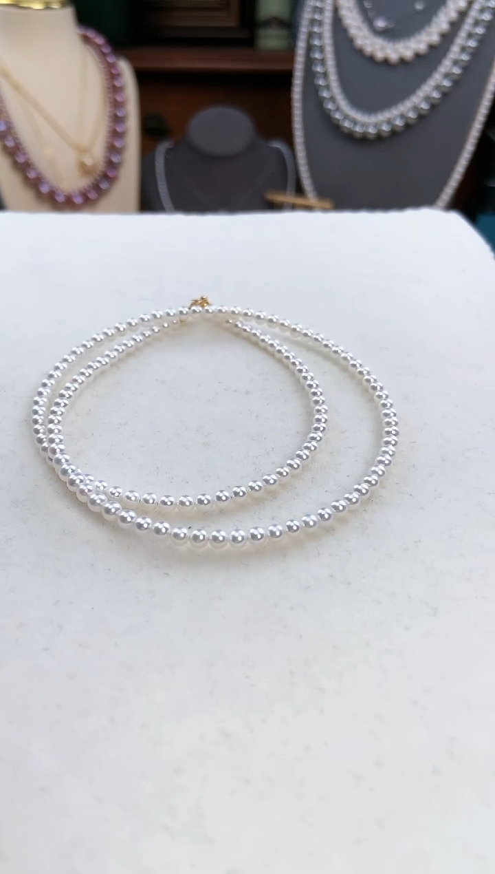 【闪购商品】淡水珍珠项链18K金镶嵌极光正圆3-4mm小米珍珠
