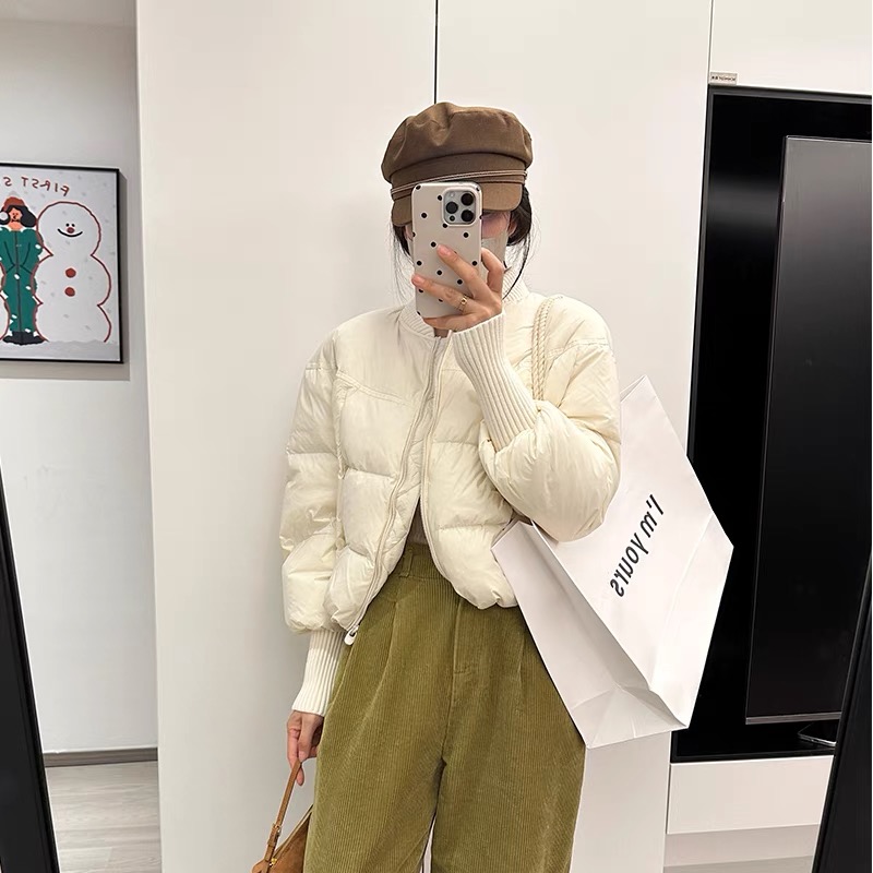 保暖棉服女2024新款冬季棒球领宽松简约小个子面包服短款外套棉衣