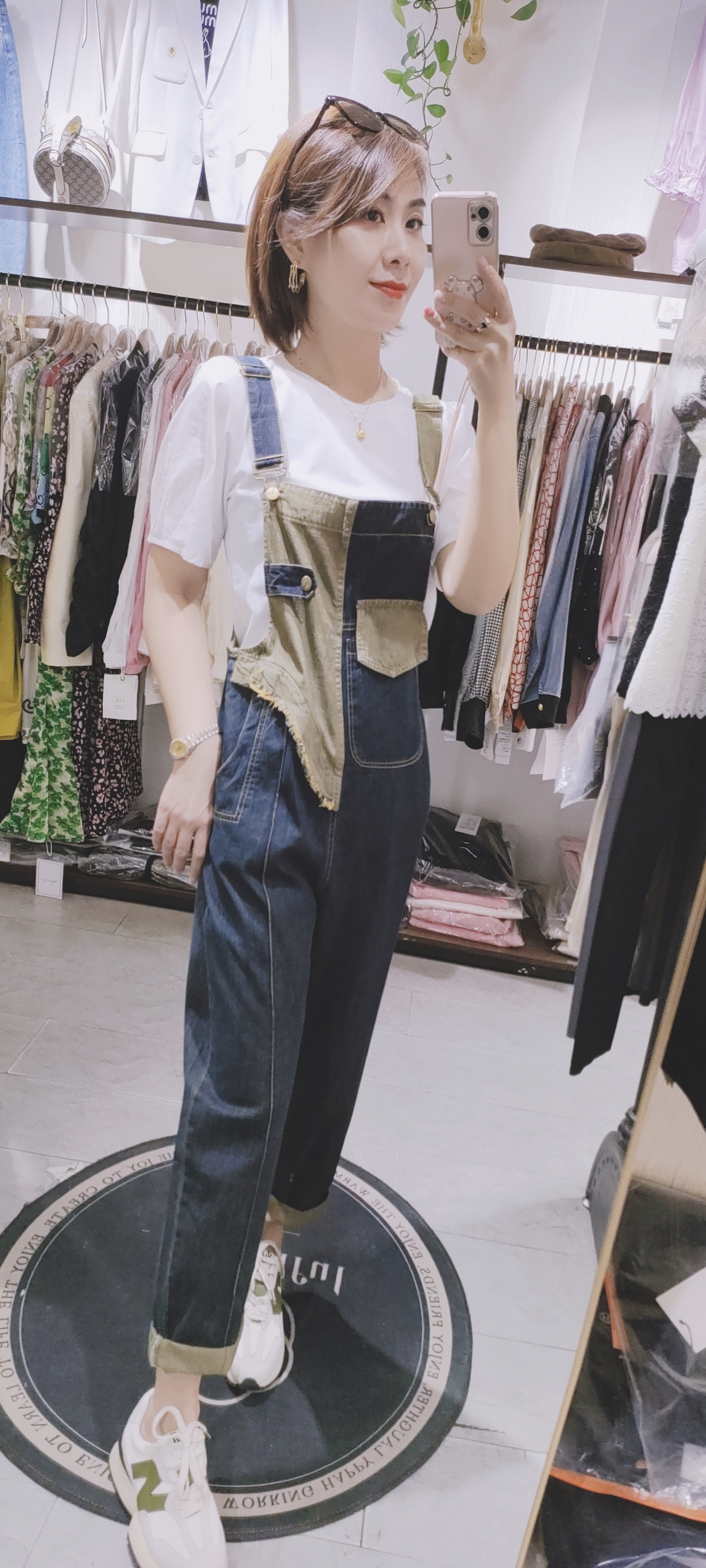 牛仔背带裤两件套