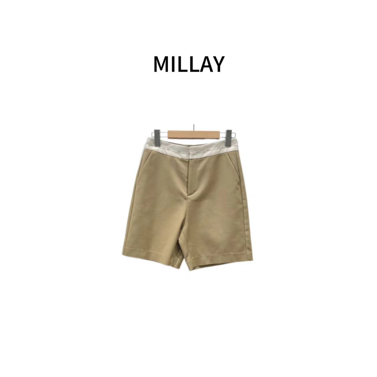 LA VIDA-「精致曼哈顿」卡其腰头字母拼接优雅利落三分西裤