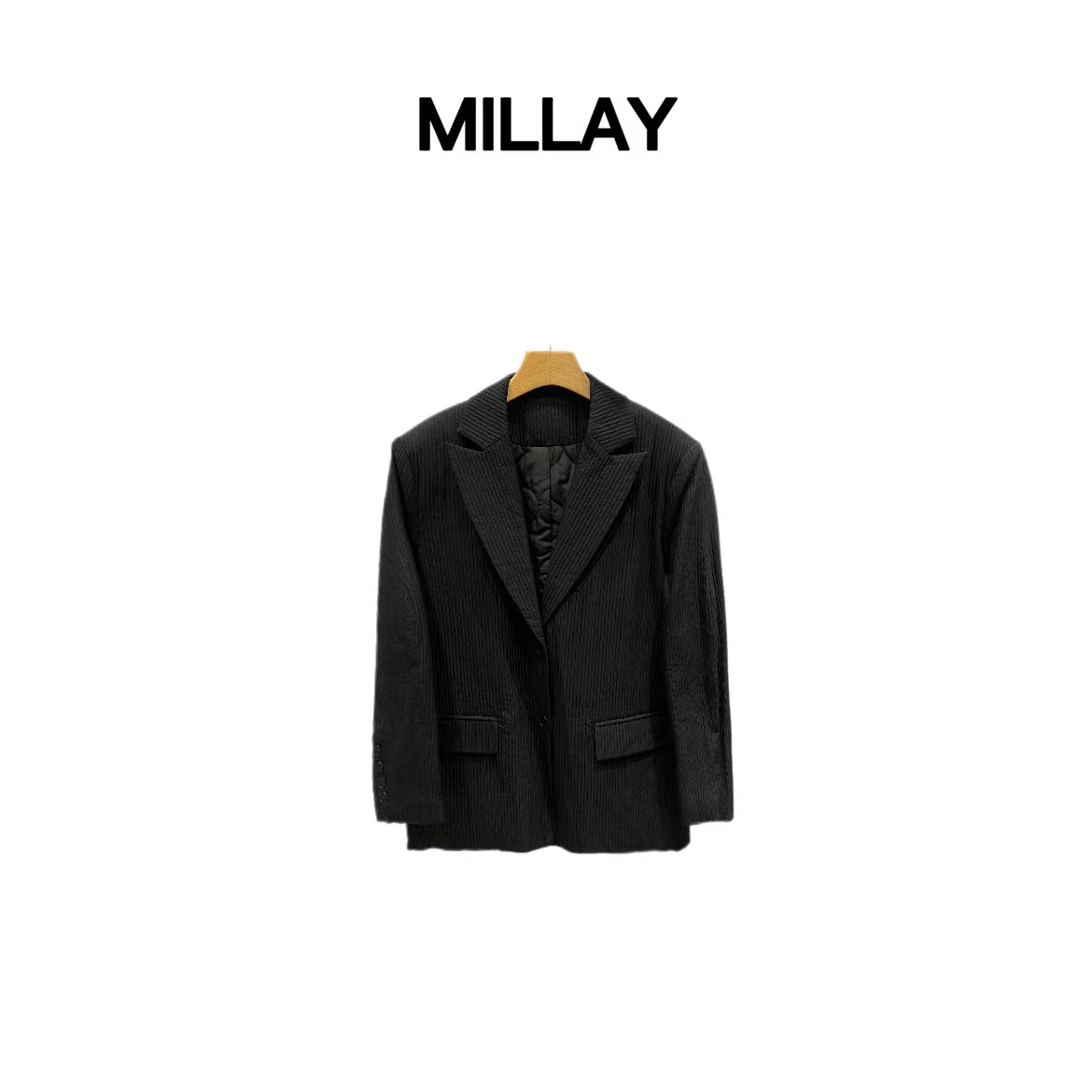 LA VIDA-「静奢风」设计师肌理感竖条纹夹棉西装