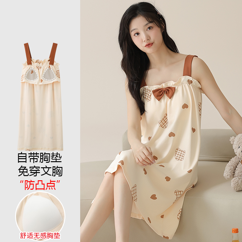 浪莎吊带睡裙女夏款纯棉薄款夏天带胸垫裙子睡衣2025年新款家居服
