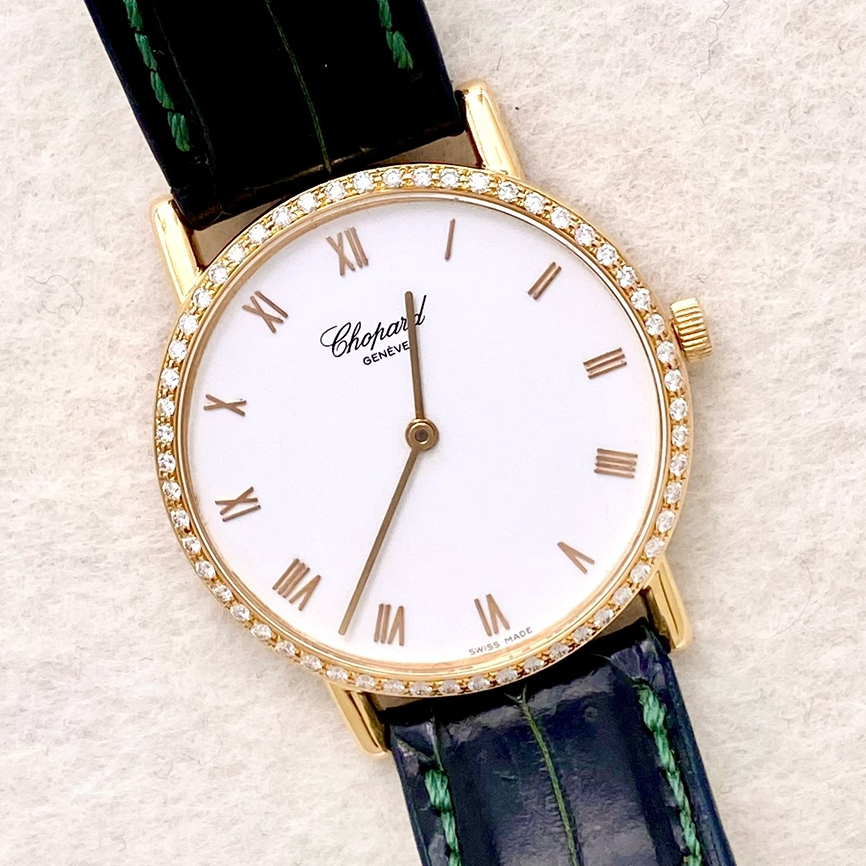 95新 Chopard/萧邦 18K玫瑰金原镶钻手动机械女表