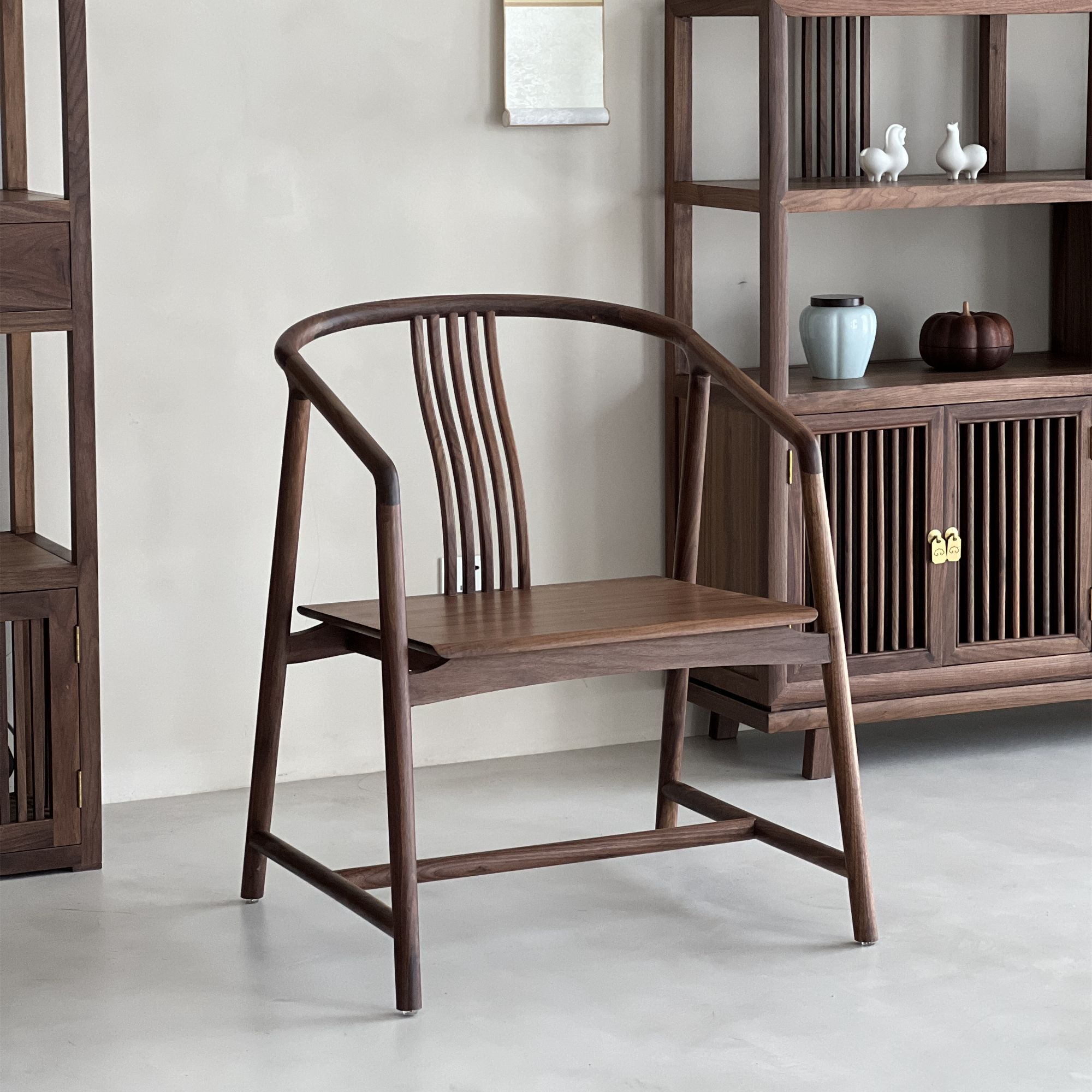 敲云[禅云椅]新中式靠背扶手椅子黑胡桃实木茶室圈椅家用客厅餐椅