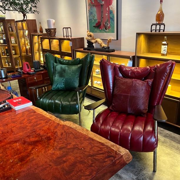 敲云[战神椅]茶室真皮休闲椅茶空间主人椅中古风轻奢轻奢沙发椅