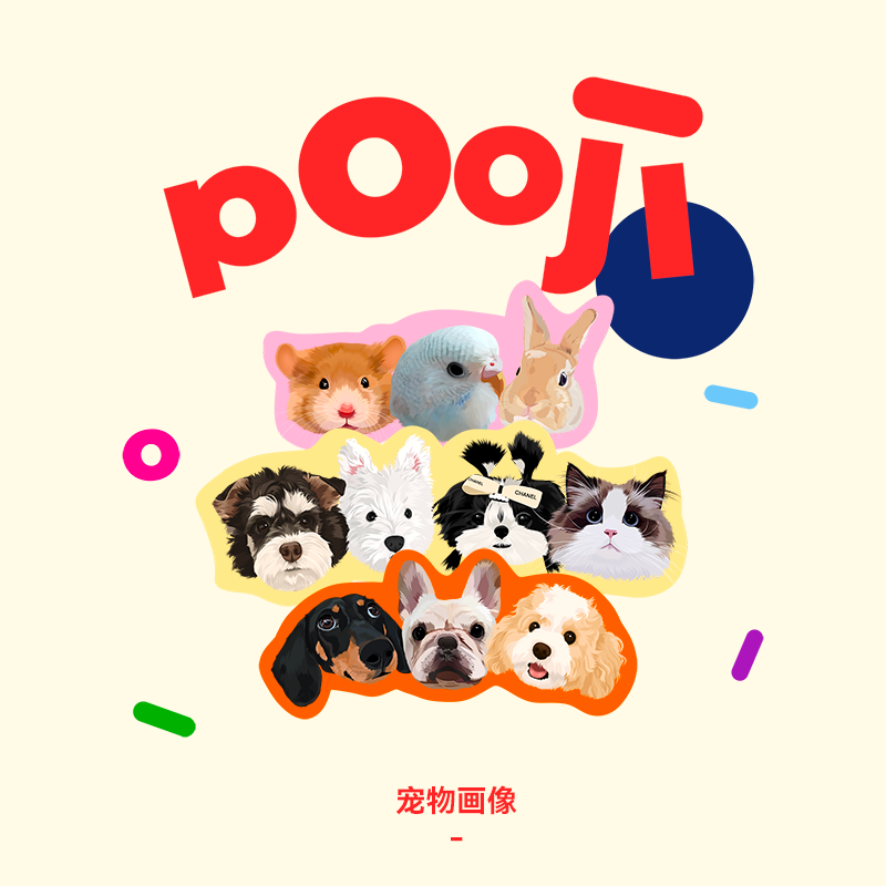 POOJI私宠物画像定制纯手绘猫咪狗狗头像全身设计原创画风电子版