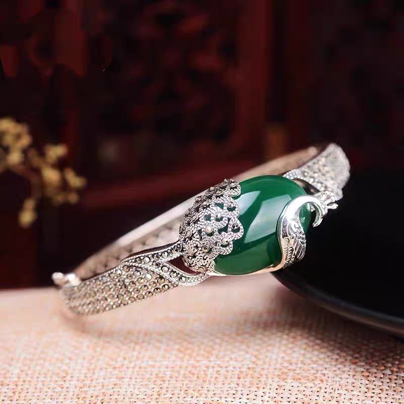 925银手镯 【七牌银楼】纯银时尚孔雀手镯