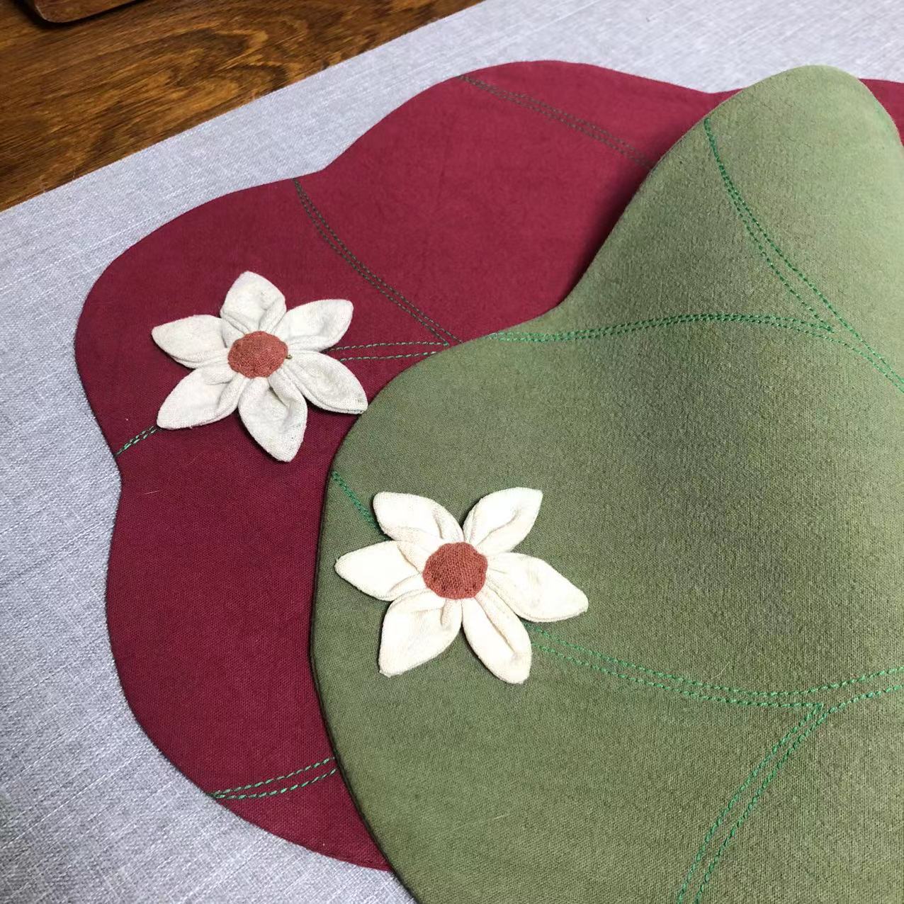 异形荷叶布艺茶席 干泡茶席 茶道配件 茶艺 彧红 尺寸50*33厘米