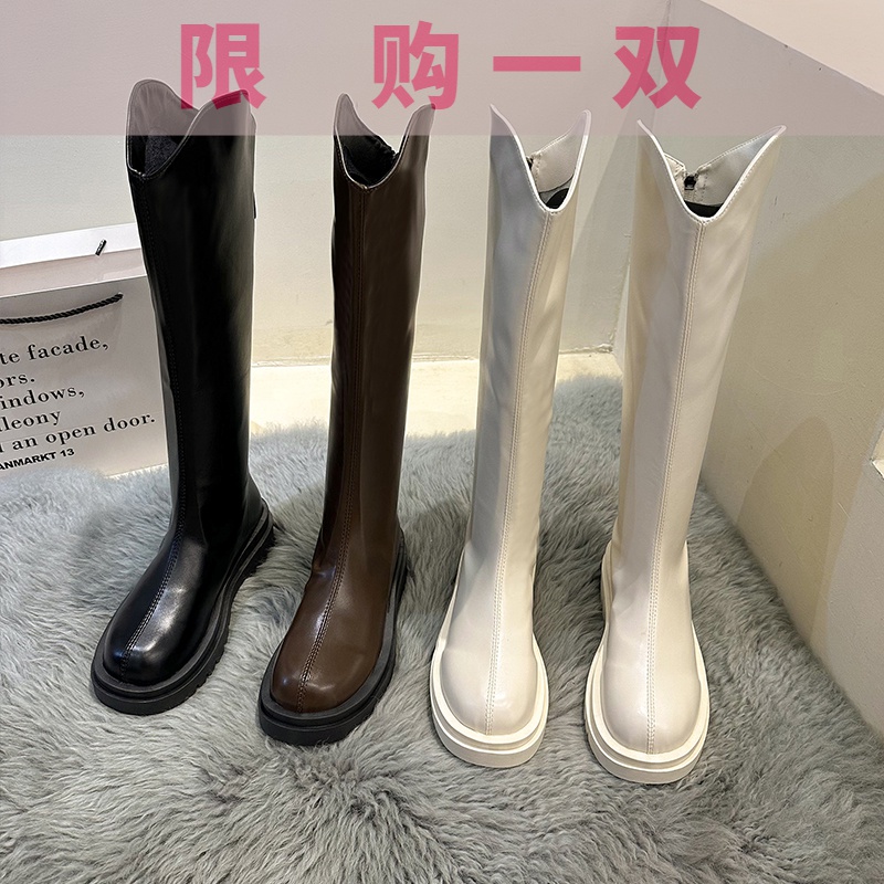 红蜻蜓牌厚底马丁靴切尔西靴子女2023年新款秋冬季白色骑士复古潮