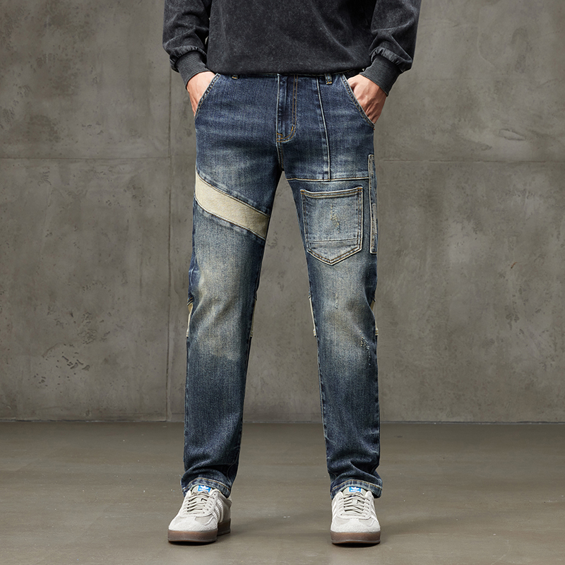 3087高端牛仔裤男潮牌休闲重工洗水修身弹力直筒裤潮流百搭长裤子