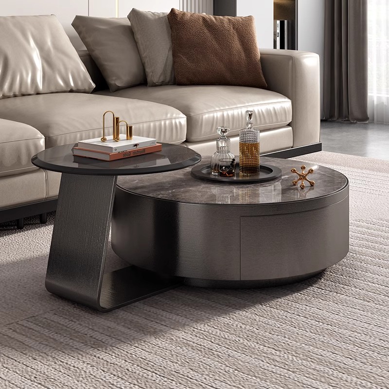 意式轻奢大气简约岩板客厅家用小户型客厅茶几圆形沙发组合带抽屉