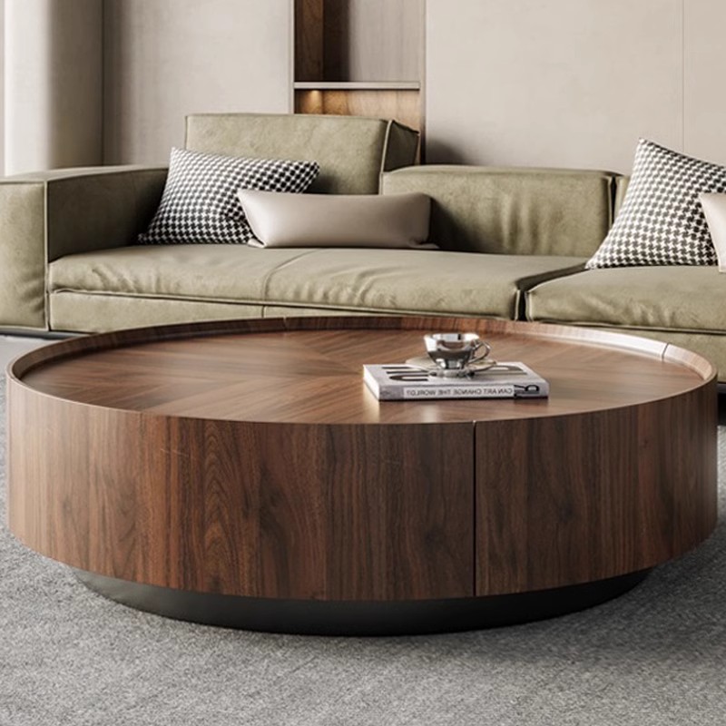 新中式中古风茶几高档客厅家用小户型简约圆形复古茶几客厅家用