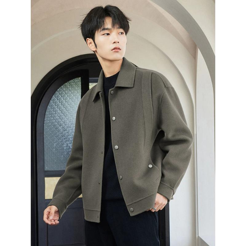 男新款秋冬季夹克加厚外套男翻领短款大衣