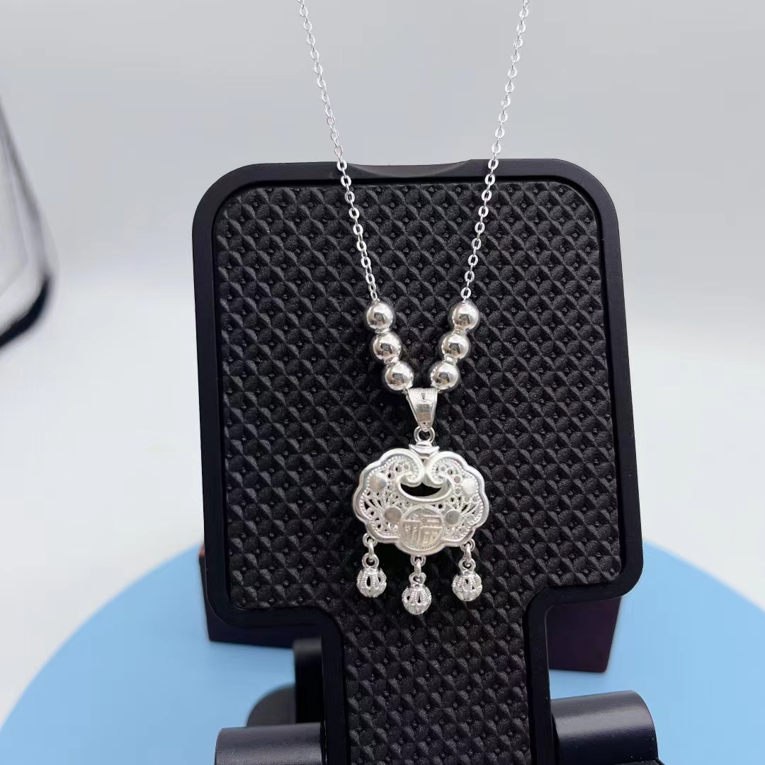 坠链均足银 平安福小锁项链百搭精致纯银项坠锁骨链轻奢小众吊坠