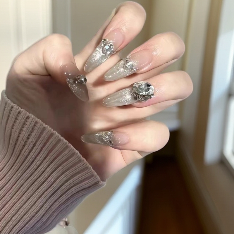 【碎钻千金】纯手工穿戴甲爆闪冰透长甲美甲指甲贴片小红书爆款