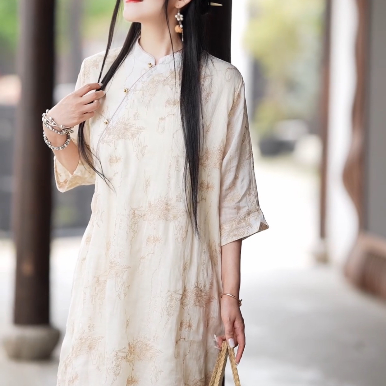 【维揽】9267夏季新中式文艺茶服显瘦女装连衣裙