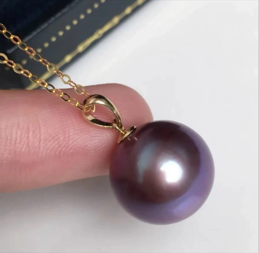 【桃子珍珠】紫龙王 巨无霸吊坠14-15mm 万能扣银s925镶嵌 送链子