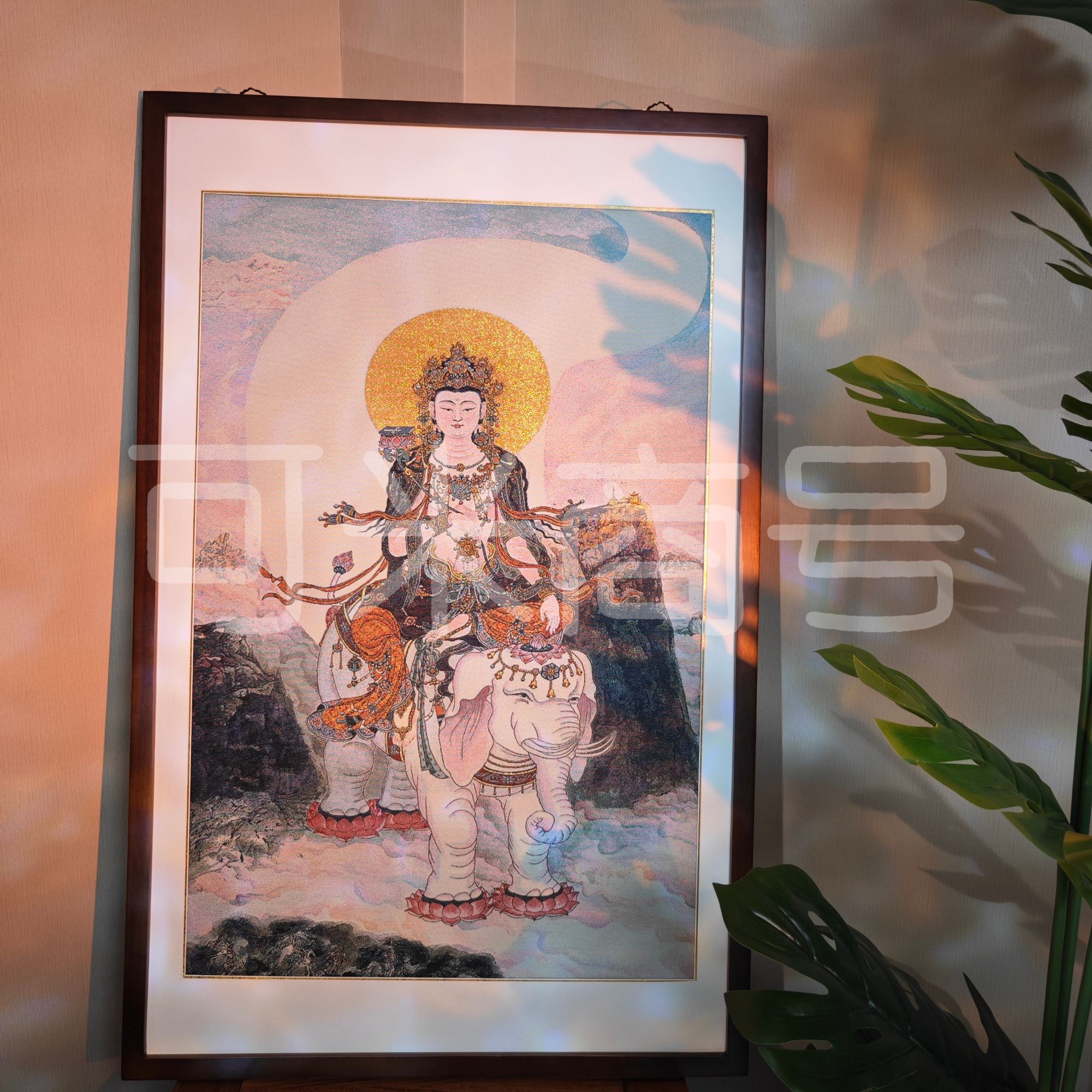 实木画框装裱 【普贤-汉传】刺绣画心（成品70*110cm）