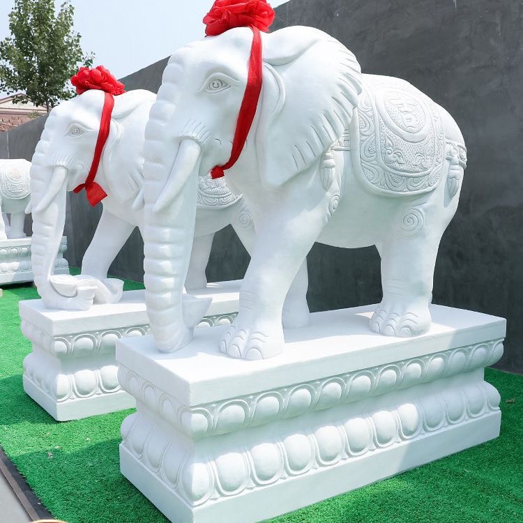 石雕大象一对汉白玉小象庭院别墅酒店门口吉象（偏远不包邮）