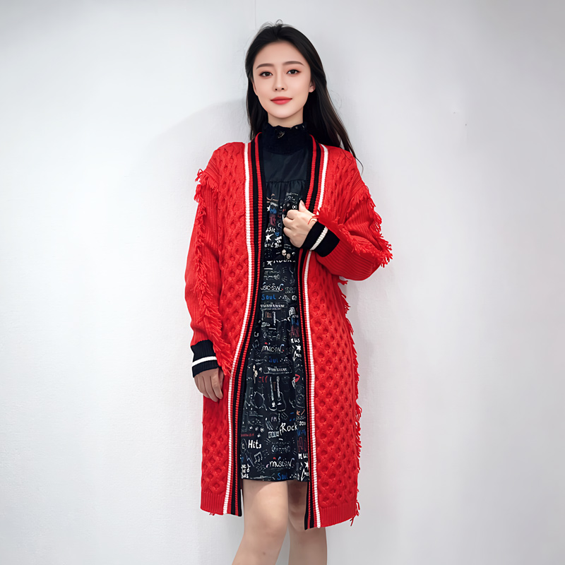 季候风秋冬气质休闲针织开衫毛衣罗纹流苏毛衫外套女0894AA339