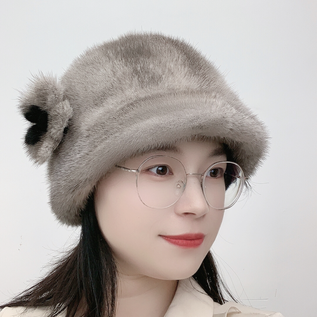 新圣祥水貂毛妈妈帽拼貂护耳中老年女士帽子柔软舒适秋冬季百搭