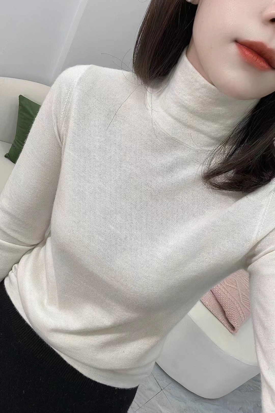 68支/3 精纺100%纯山羊绒半高领打底衫 超舒适