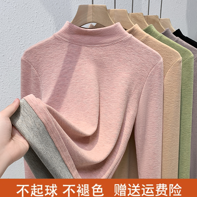 小半高领德绒打底衫女一体绒内搭秋冬2024新款蚕丝羊绒发热保暖衣