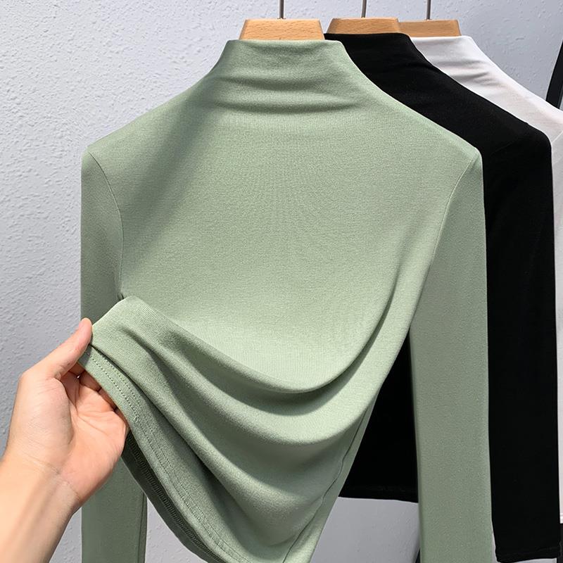 半高领打底衫女装秋冬2023新款气质上衣浅色贴身长袖T恤女莫代尔