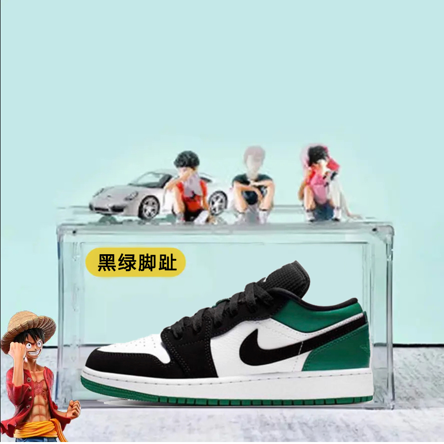 秋季AJ1LOW黑绿脚趾午夜蓝复古低帮篮球鞋男女运动板鞋亚克力鞋盒