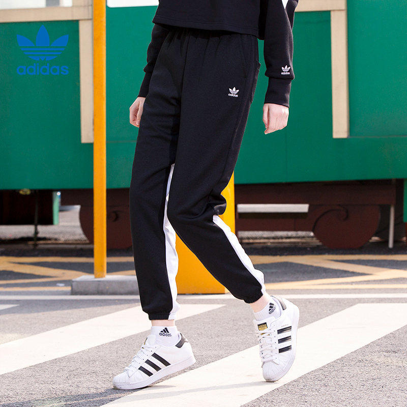 【推荐】阿迪达斯三叶草女服长裤时尚百搭收口宽松LRG LOGO TP 2229