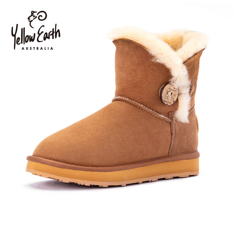 YellowEarth2025秋冬新款羊皮毛一体加厚雪地靴女椰扣平底靴20O