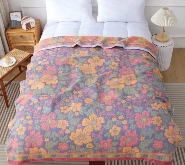 紫嫣 1.5*2M纯棉多层纱布毛巾被可铺可盖