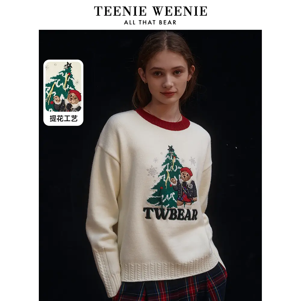 TeenieWeenie小熊秋冬新款柔软圆领针织衫套头毛衣女TTKW234C01P