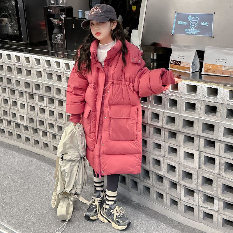 波司豋女童冬装羽绒服2023新款中大童90白鸭绒冬季中长款连帽加厚