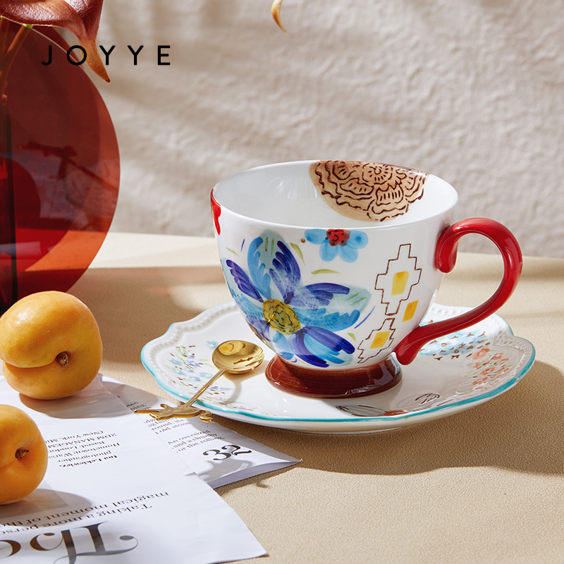 【釉下彩早餐杯】JOYYE 花如玉早餐杯 花韵原创手绘大容量陶瓷杯