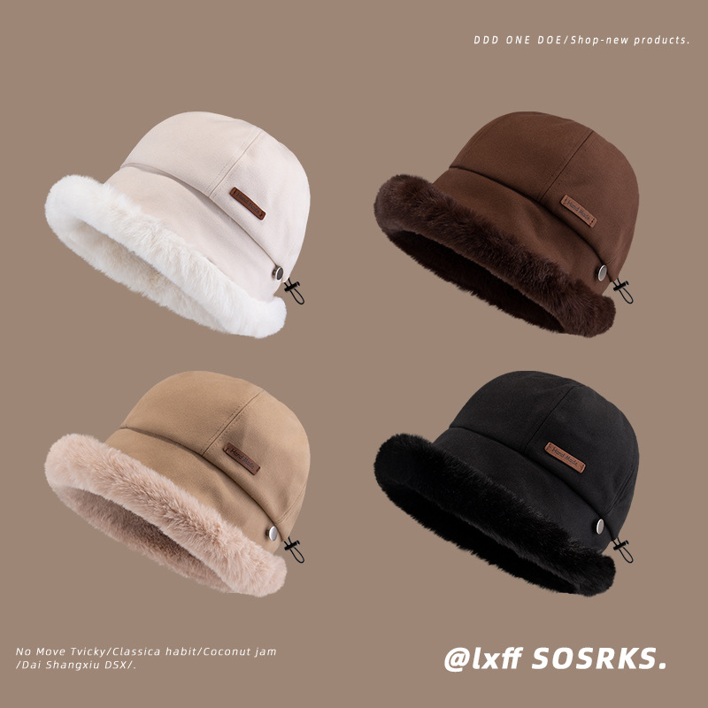 帽子女加绒保暖防寒渔夫帽日系休闲百搭护耳包头帽显脸小盆帽女士