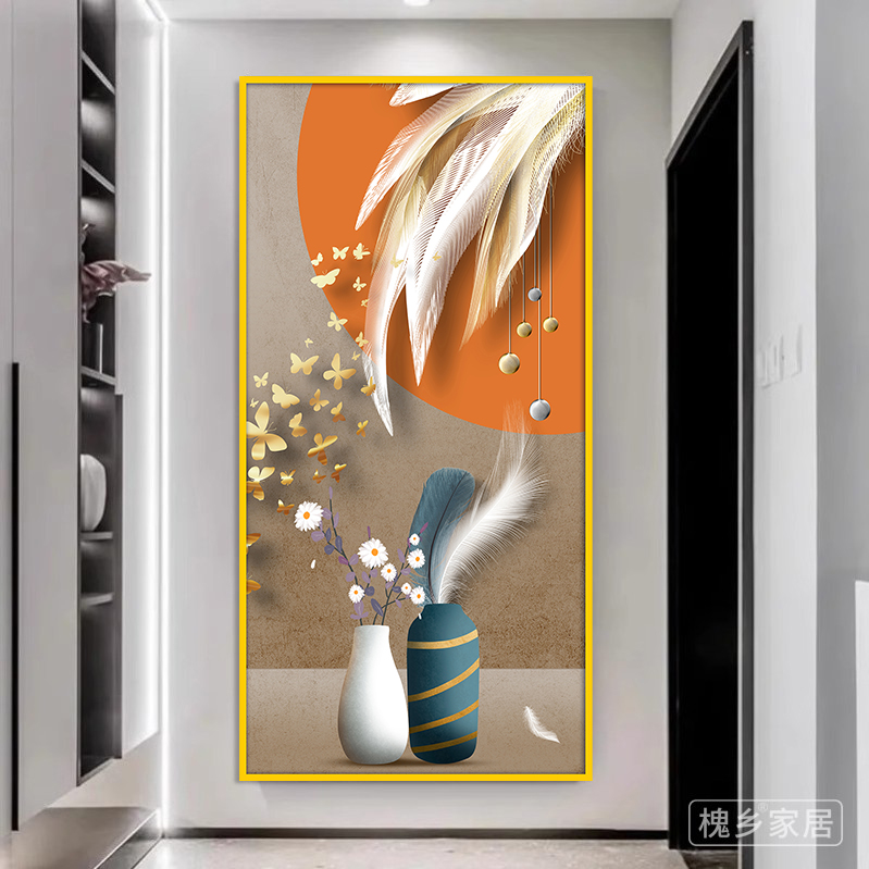 玄关装饰画贴自粘壁纸现代简约轻奢入户客厅走廊过道墙贴画3d立体