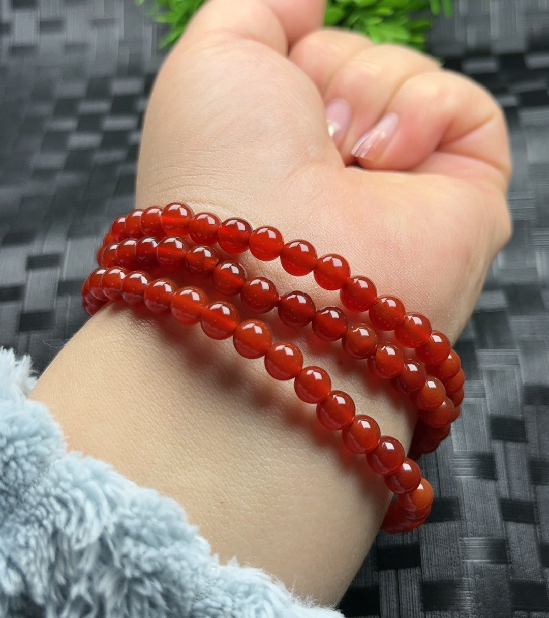 本命年天然红玛瑙玉髓玉石卡6m108手链项链两用男女同款