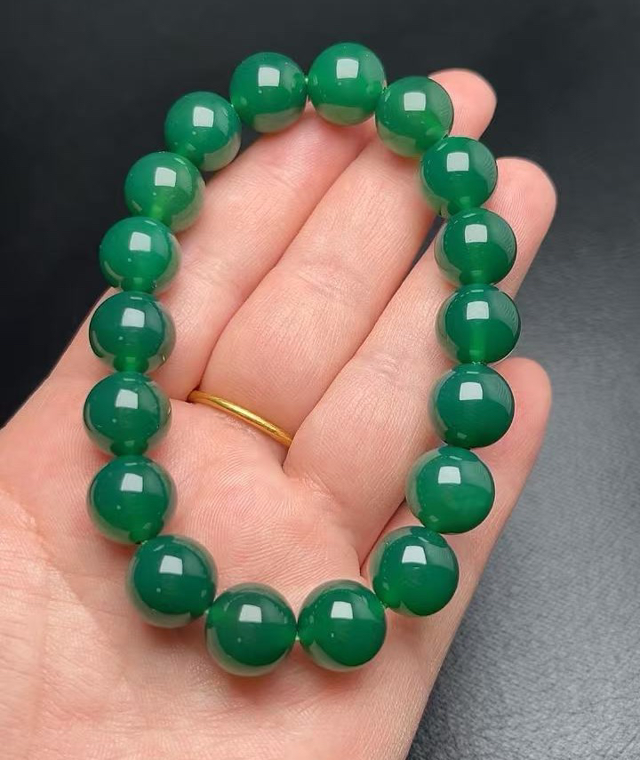 天然玛瑙玉髓菠菜绿卡12玛瑙手链男女同款保真假一赔四