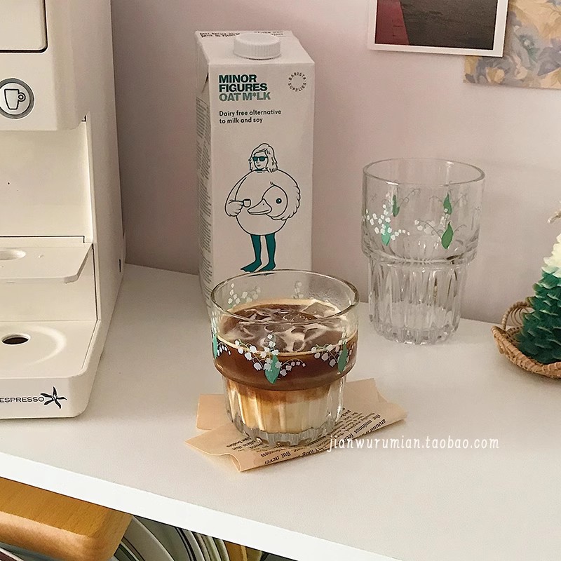 博主同款 ins风铃兰花玻璃杯水杯家用咖啡果汁可乐奶茶杯 小清新