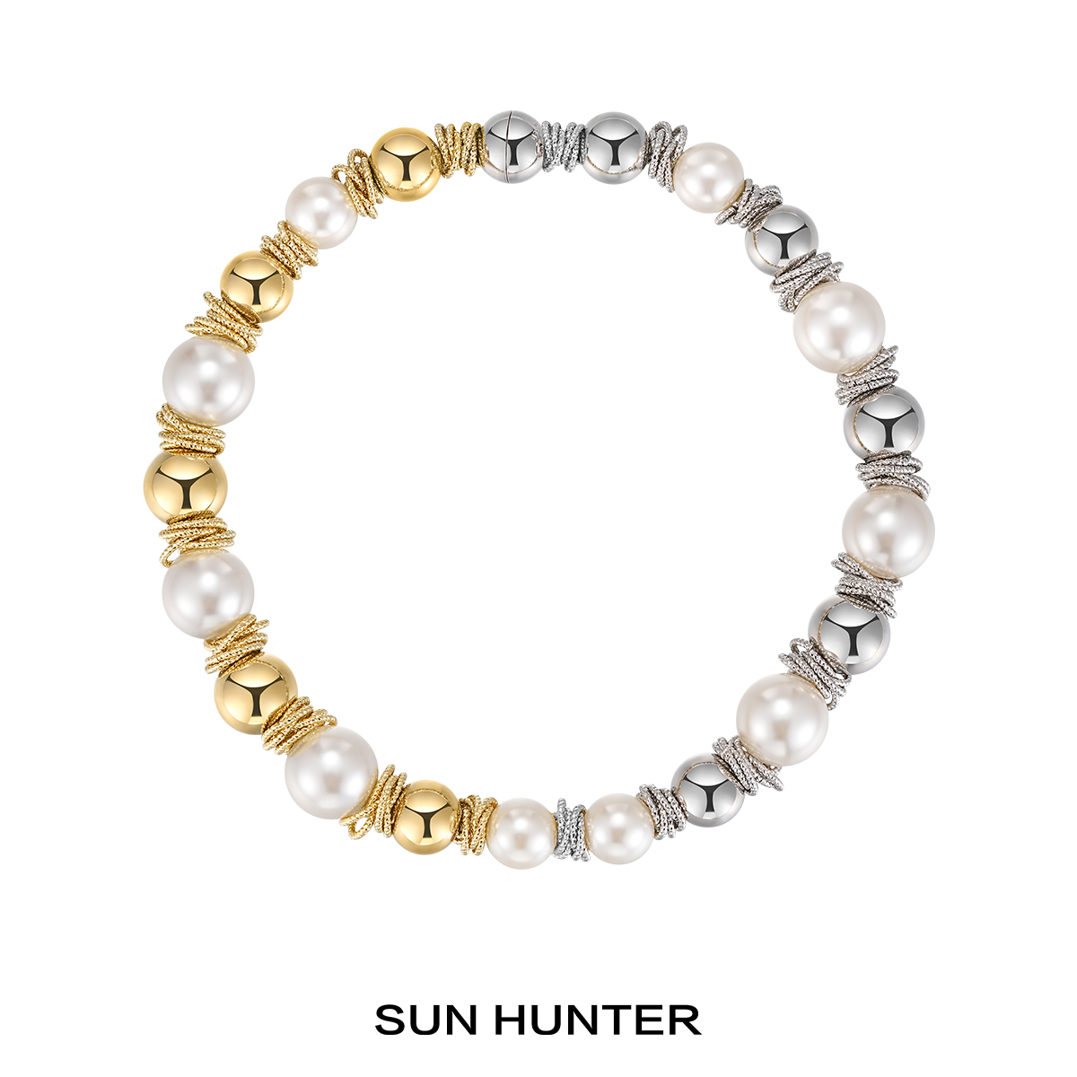 铜合金项链 三横SUN HUNTER原创磁吸珠珠拼接项链复古金属