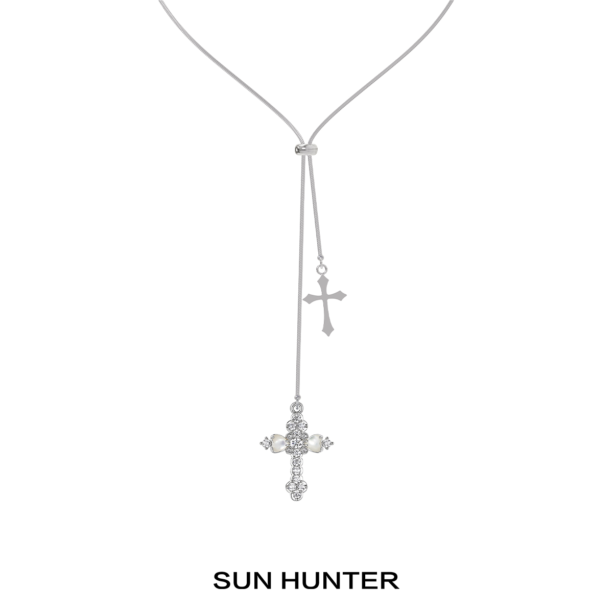 铜合金项链 三横SUN HUNTER原创十字架抽拉项链小众复古
