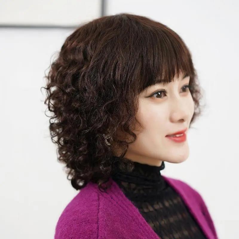2023新款假发女烫卷短发中老年妈妈全真人发丝假发全头套透气