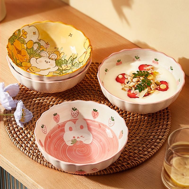 网红高颜值碗创意陶瓷沙拉碗冰淇淋甜品碗水果碗早餐碗带勺家用碗