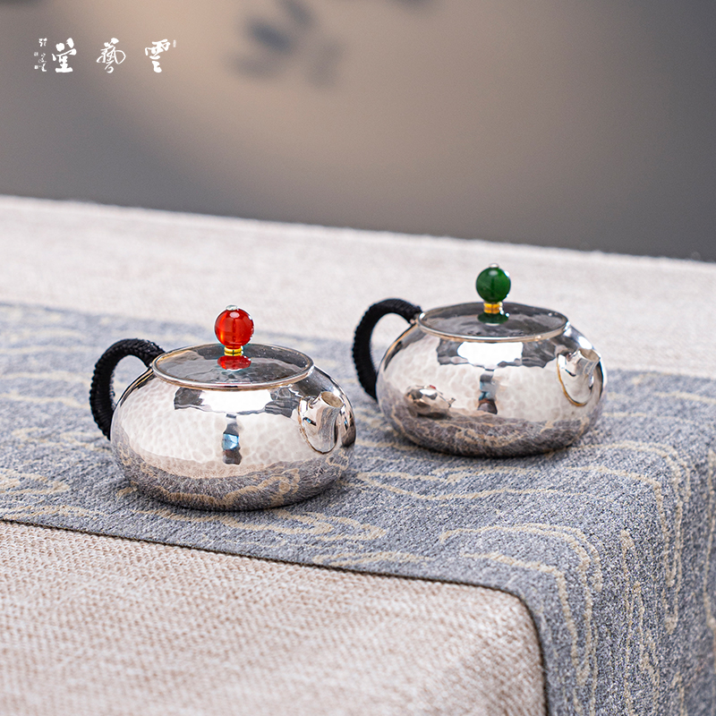 足银999陶瓷泡茶壶纯手工一张打家用茶具茶壶清扁西施银壶85cc