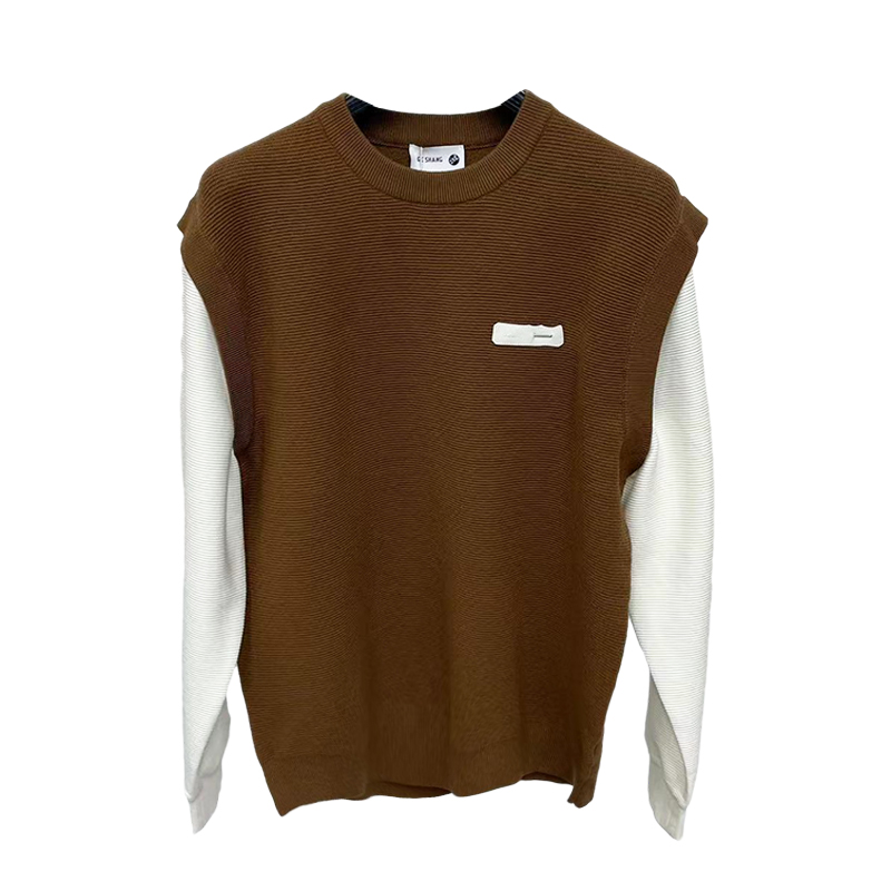 2024新款男士宽松潮流韩版休闲轻奢百搭短款套头假两件毛衣63023