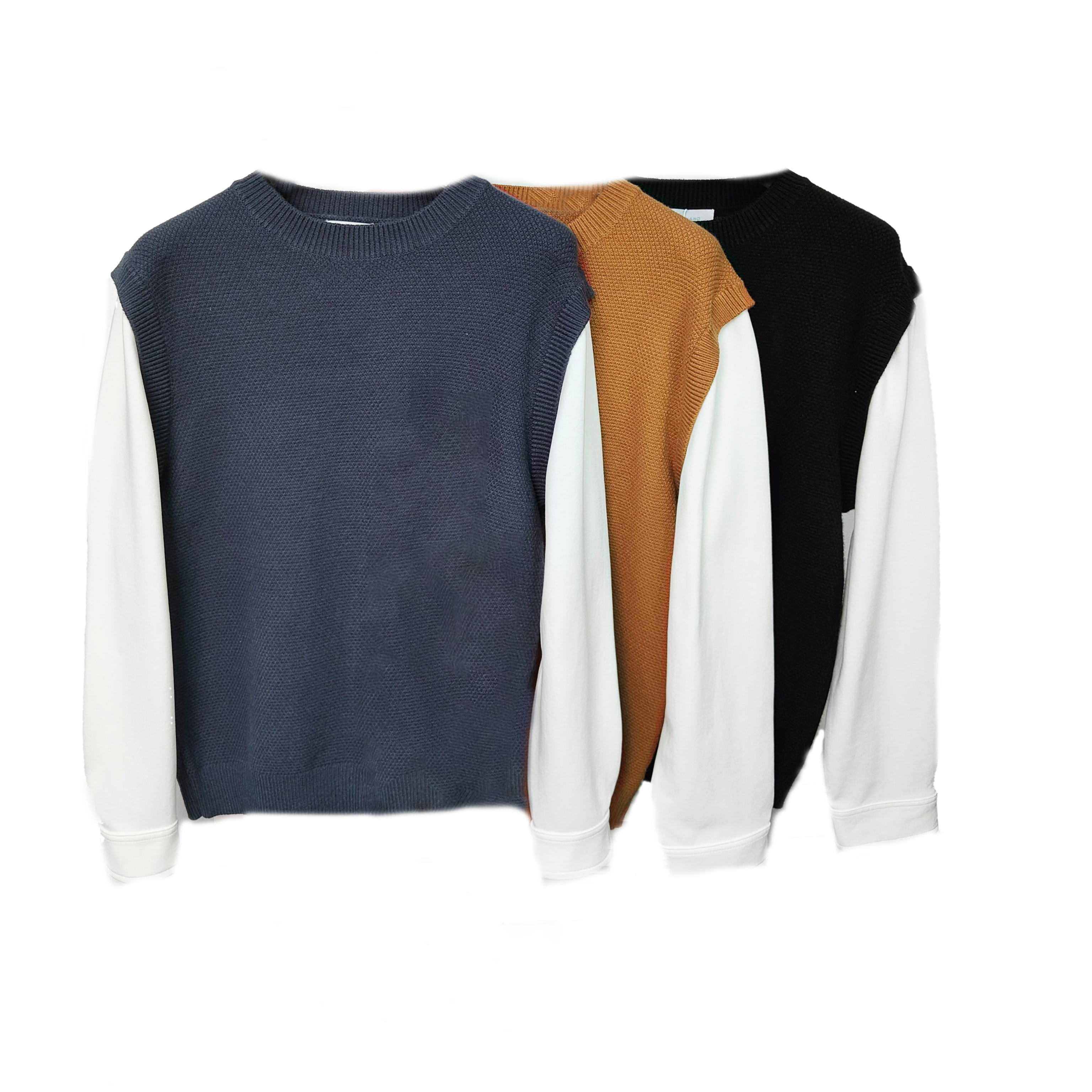 秋季新款假两件毛衣男款潮牌针织马甲拼接打底长袖短款针织6303