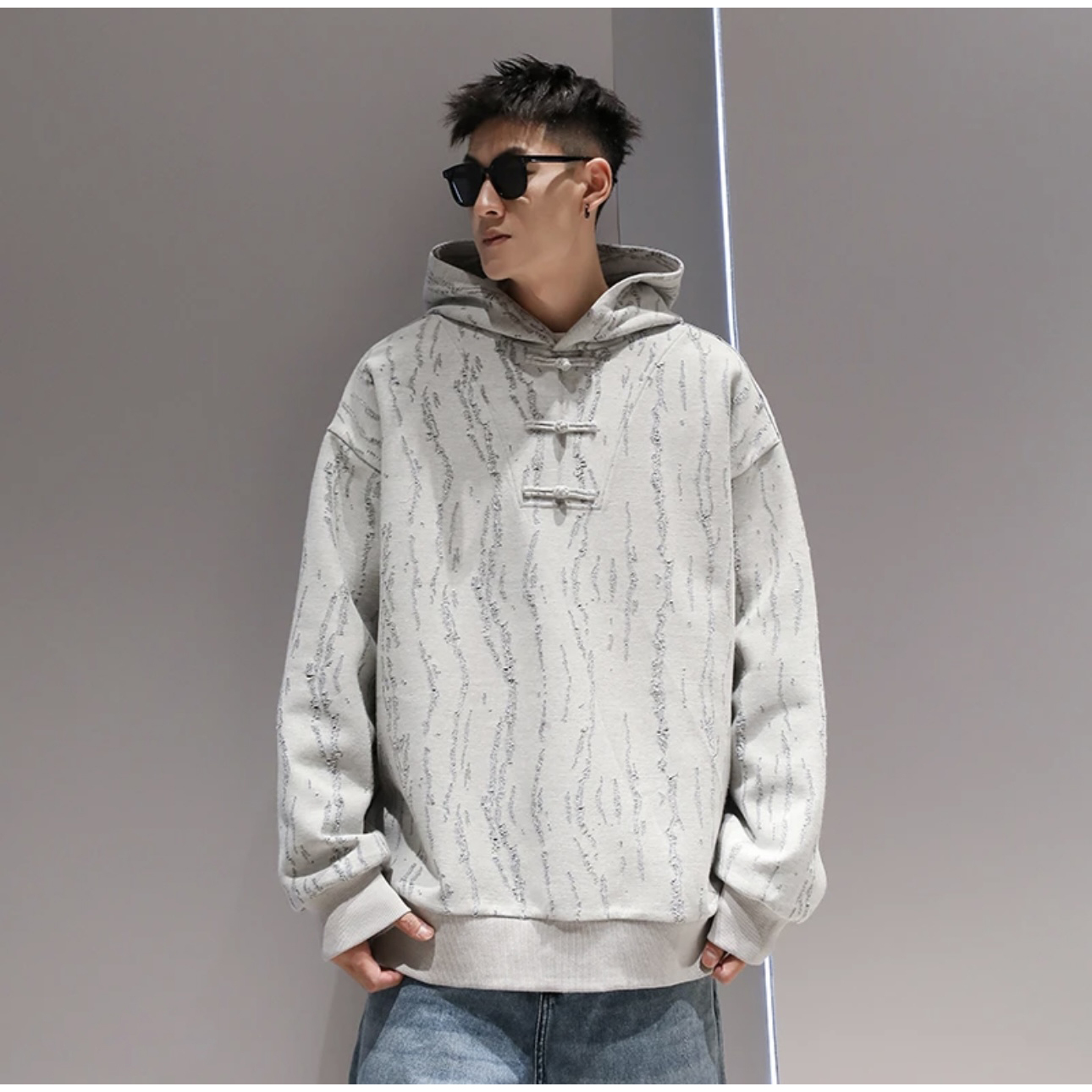磨破设计款连帽卫衣   秋季男士美式潮牌宽松休闲卫衣41300