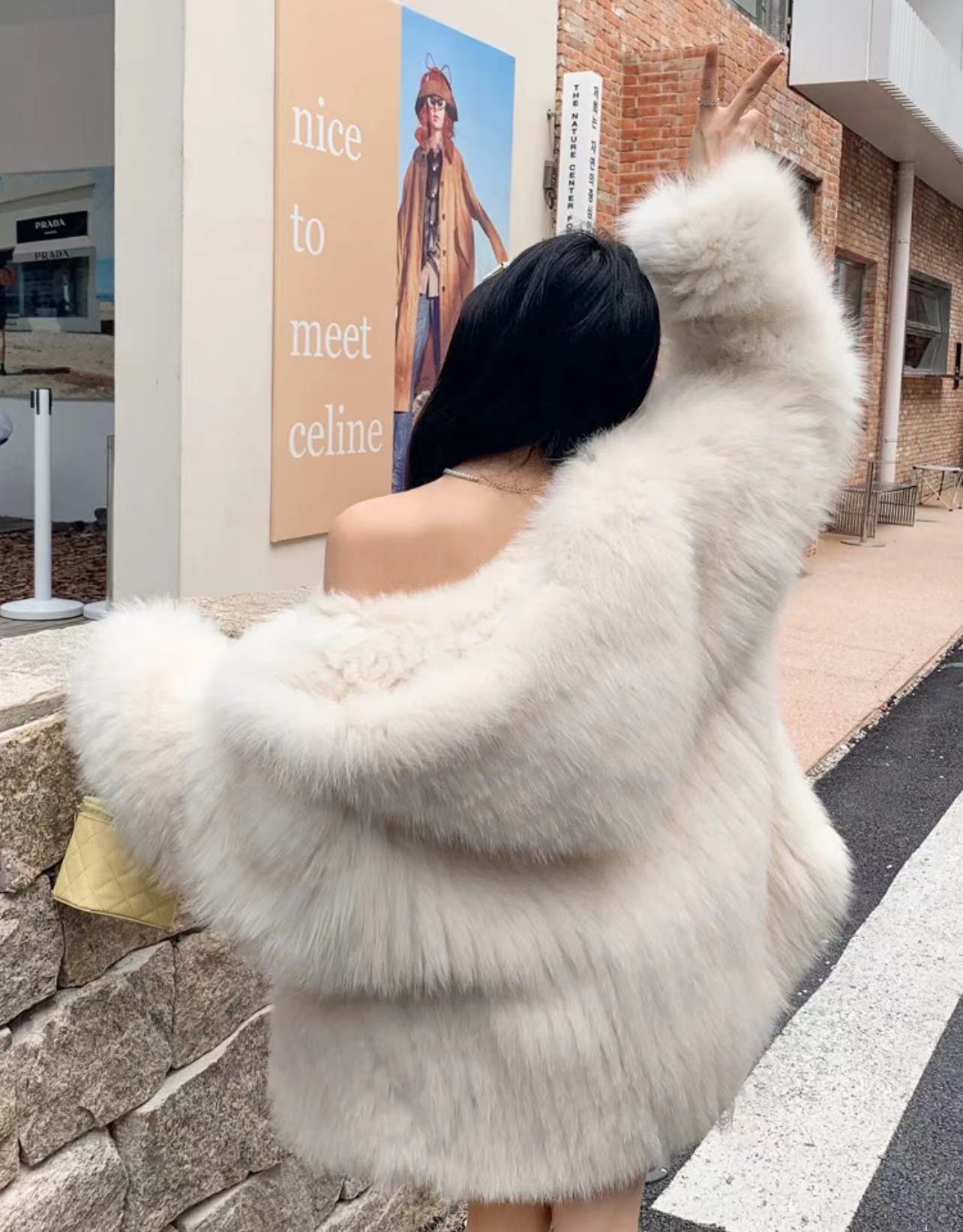 【65公分戴帽款】小白熊双面编织戴帽外套冬季加厚版本秋冬厚外套