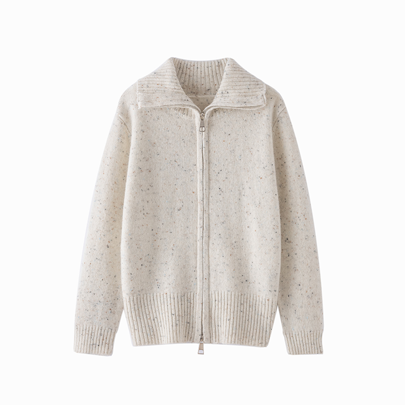 新款100%纯羊毛衫男女童领儿童点子纱厚拉链开衫韩系外套百搭毛衣